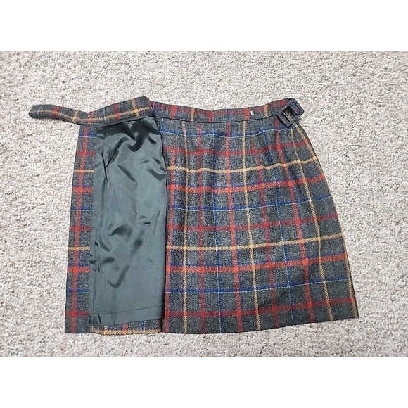 Talbots Vintage 80's USA Gray Red Blue Yellow Plaid Wool Wrap Skirt 6p 28x19 - Picture 7 of 12